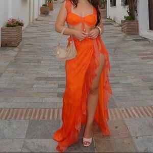 Orange Ruffle Maxi Skirt Set